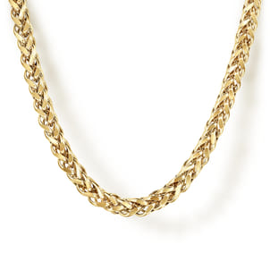 22 Inch 3.2mm 14K Yellow Gold Hollow Men's Wheat Chain Necklace