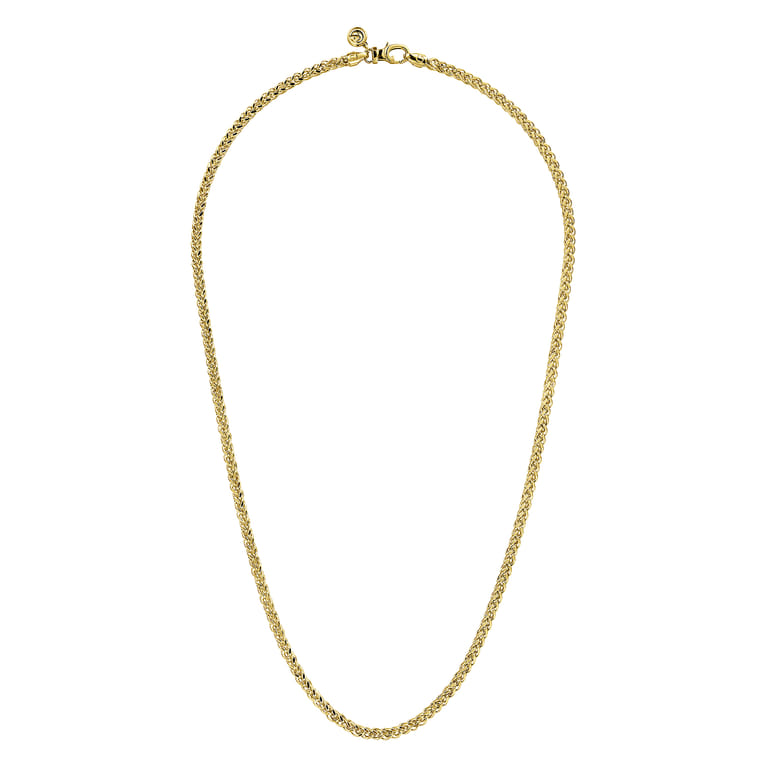 22 Inch 3.2mm 14K Yellow Gold Hollow Men's Wheat Chain Necklace - Shot 2