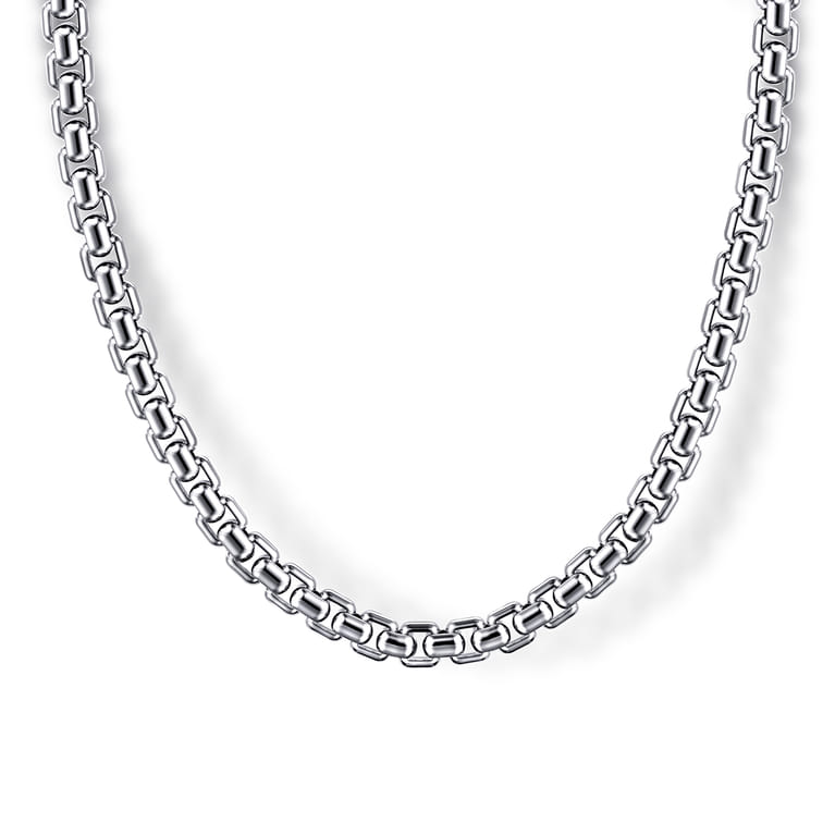 22 Inch 3.5mm 925 Sterling Silver Men's Solid Round Box Chain Necklace - Shot 1