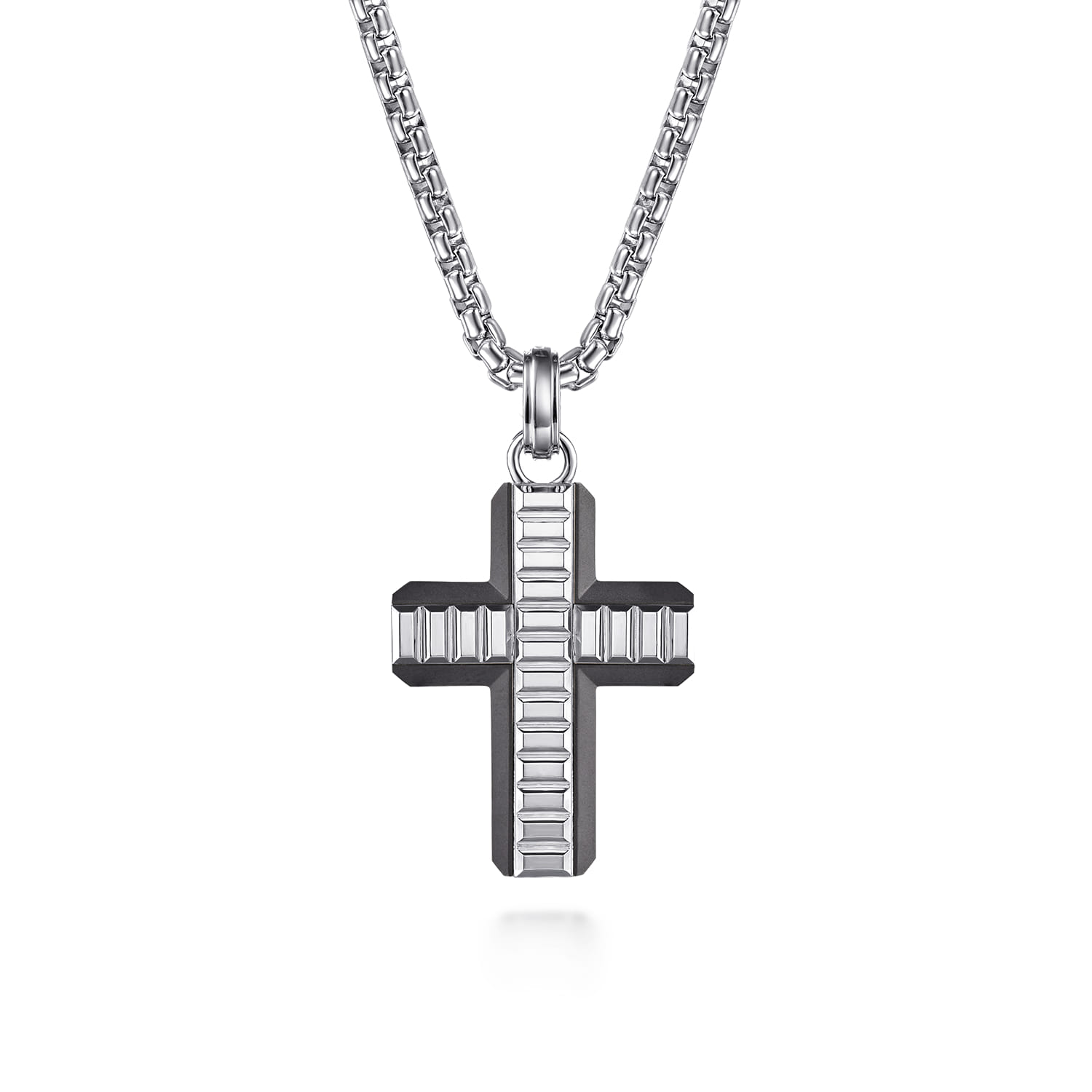 22 Inch 3.5mm 925 Sterling Silver and Titanium Cross Pendant Necklace - Shot 1