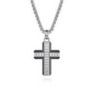 22 Inch 3.5mm 925 Sterling Silver and Titanium Cross Pendant Necklace