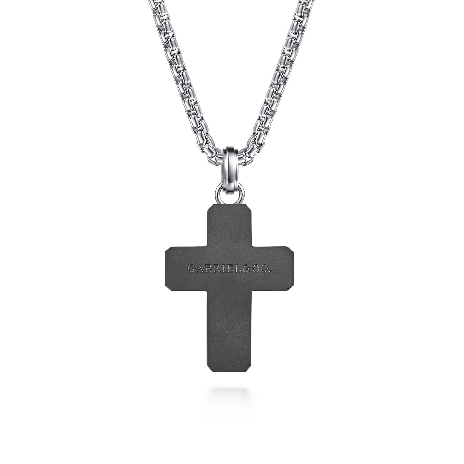 22 Inch 3.5mm 925 Sterling Silver and Titanium Cross Pendant Necklace - Shot 2