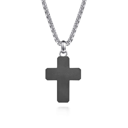 22 Inch 3.5mm 925 Sterling Silver and Titanium Cross Pendant Necklace
