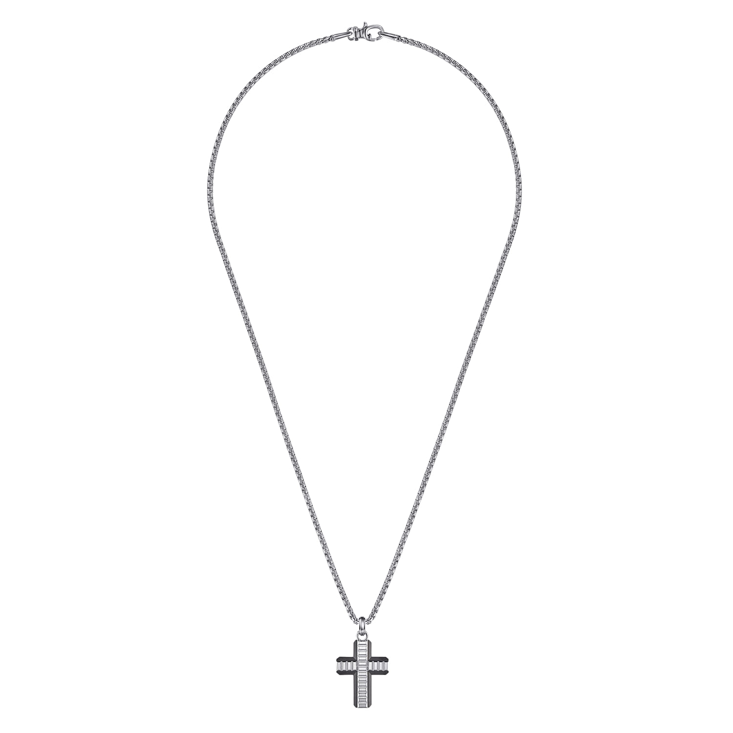 22 Inch 3.5mm 925 Sterling Silver and Titanium Cross Pendant Necklace - Shot 3