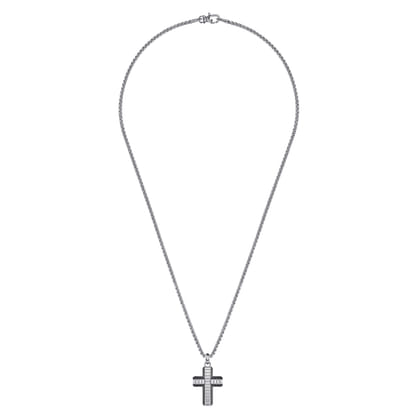 22 Inch 3.5mm 925 Sterling Silver and Titanium Cross Pendant Necklace