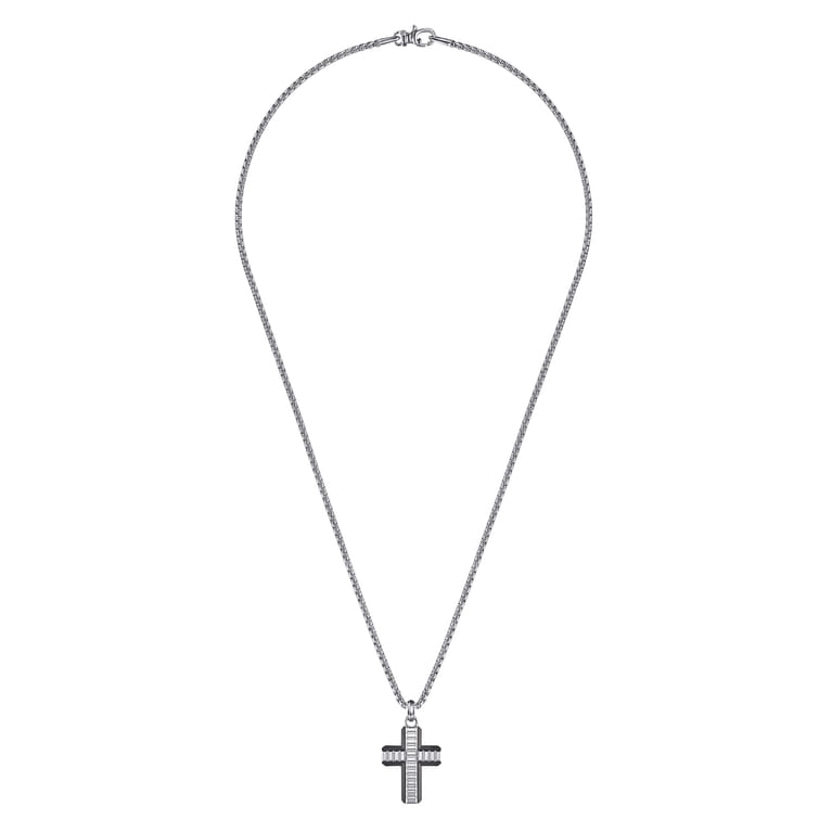 22 Inch 3.5mm 925 Sterling Silver and Titanium Cross Pendant Necklace - Shot 3