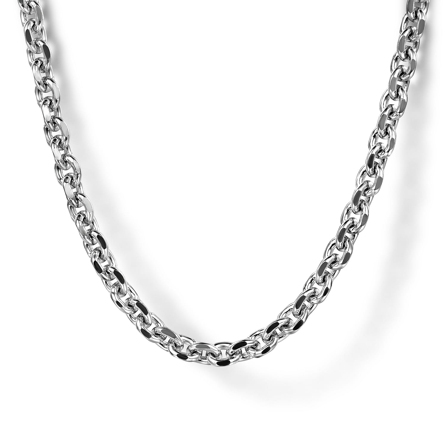 22 Inch 3.6mm 14K White Gold Men's Hollow Link Chain Necklace - Shot 1