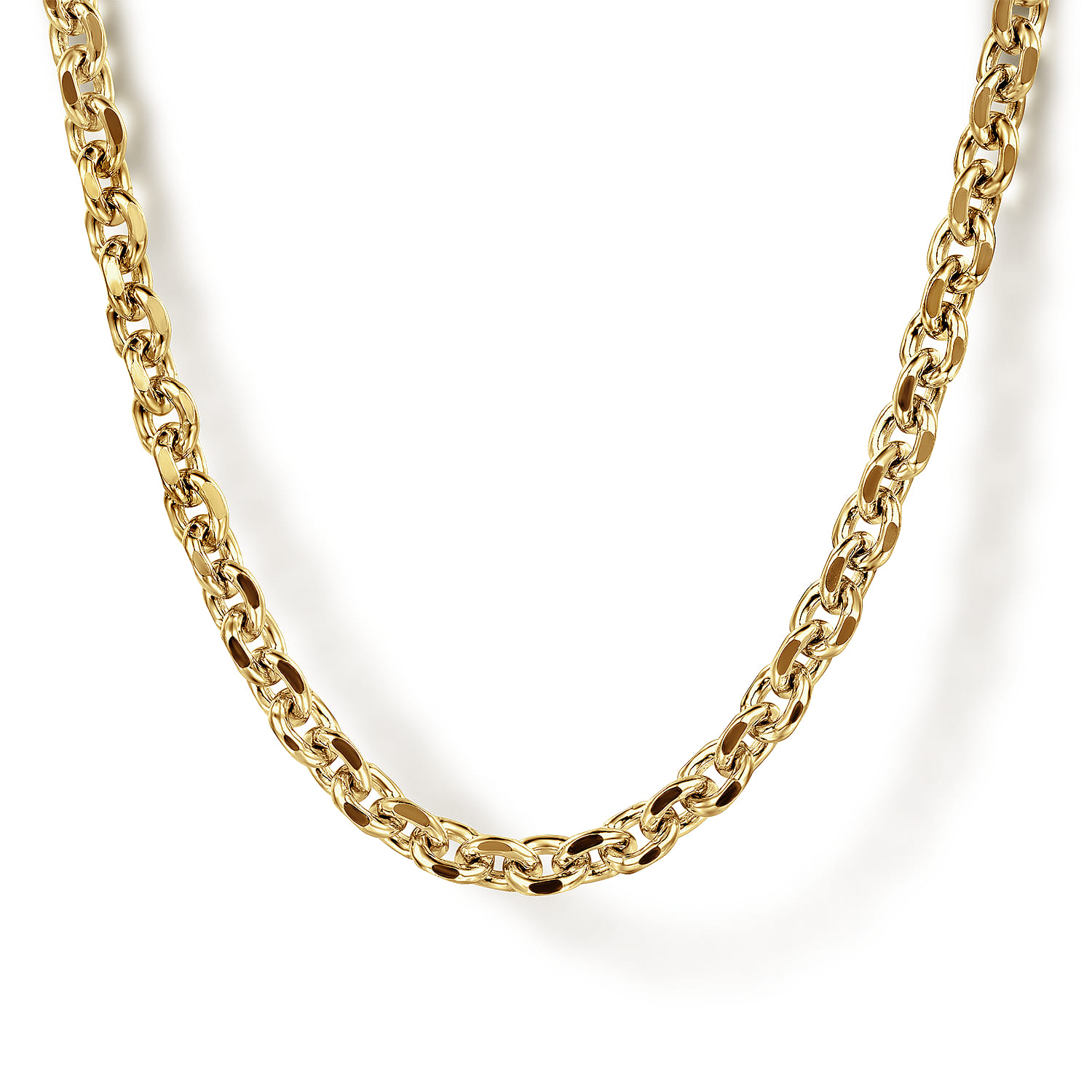 22 Inch 3.6mm 14K Yellow Gold Men's Hollow Link Chain Necklace