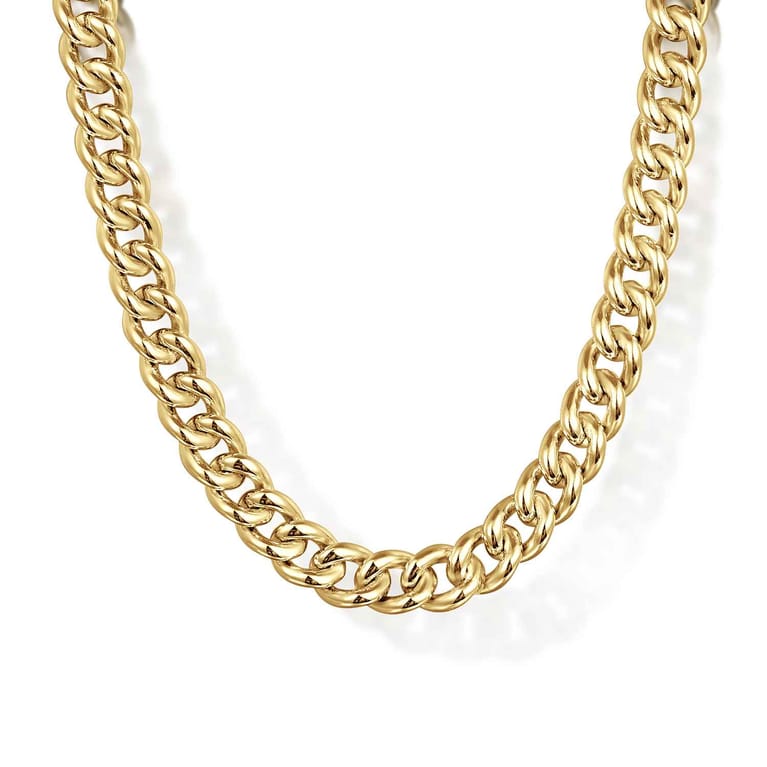 22 Inch 3mm 14K Yellow Gold Men's Solid Cuban Link Chain Necklace - Shot 1