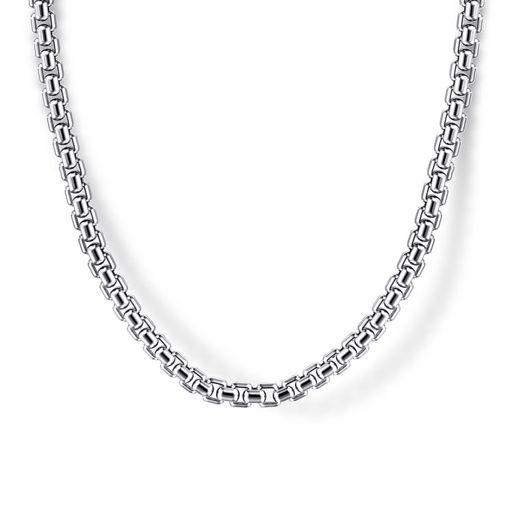 22 Inch 3mm 925 Sterling Silver Men's Solid Round Box Chain Necklace - Shot 1