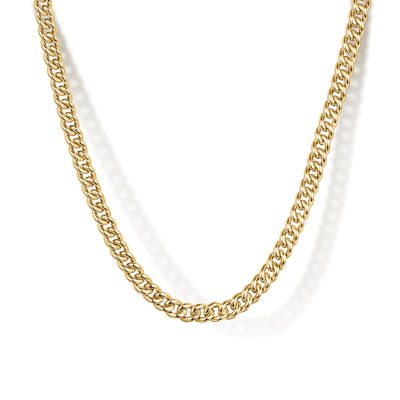22 Inch 3mm14K Yellow Gold Hollow Men's Cuban Link Chain Necklace