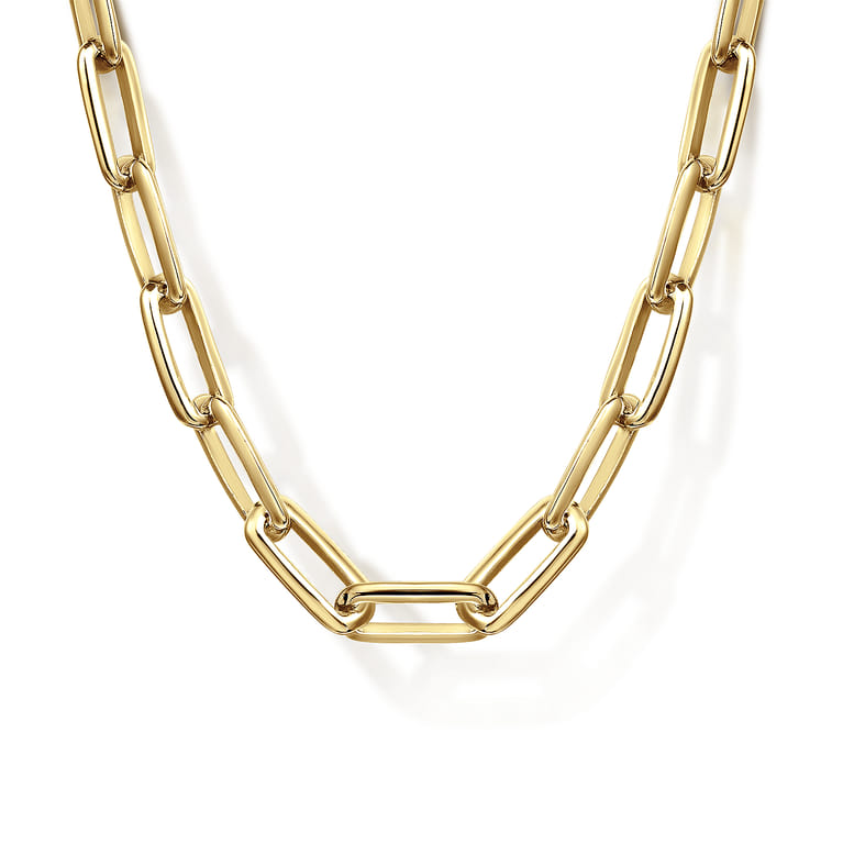 22 Inch 4.5mm 14K Yellow Gold Men's Solid Faceted Link Chain Necklace - Shot 1