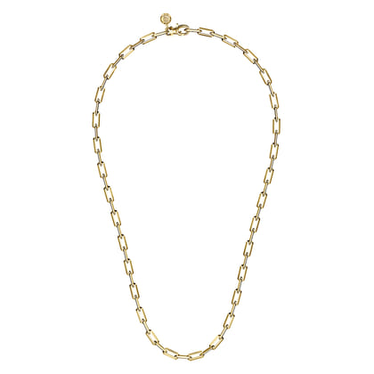 22 Inch 4.5mm 14K Yellow Gold Men's Solid Faceted Link Chain Necklace