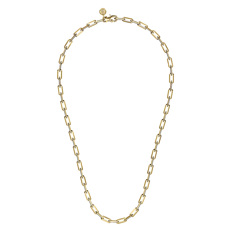22 Inch 4.5mm 14K Yellow Gold Men's Solid Faceted Link Chain Necklace - Shot 2