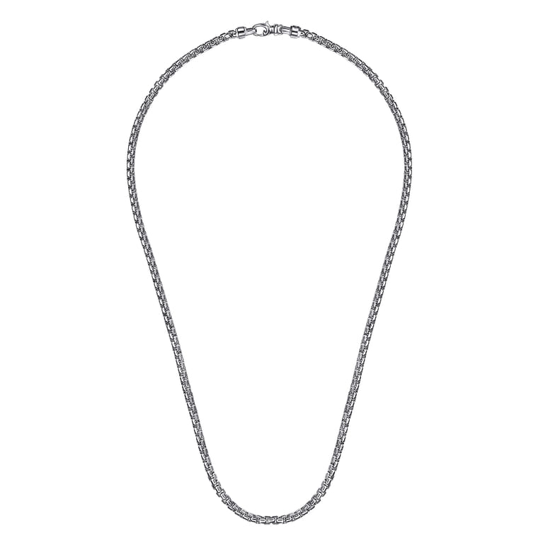 22 Inch 4mm 925 Sterling Silver Men's Solid Round Box Chain Necklace - Shot 2
