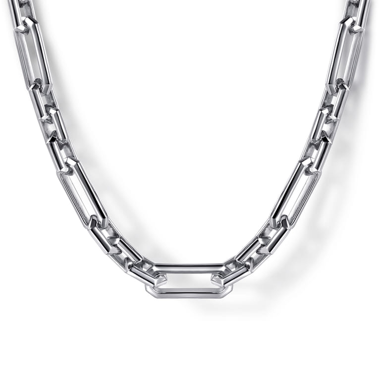 22 Inch 5.50mm 925 Sterling Silver Men's Solid Faceted Link Chain Necklace - Shot 1