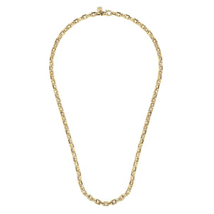 22 Inch 5.6mm 14K Yellow Gold Solid Faceted Men's Link Chain Necklace