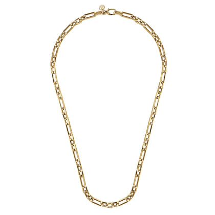 22 Inch 6.4mm 14K Yellow Gold Men's Hollow Figaro Chain Necklace
