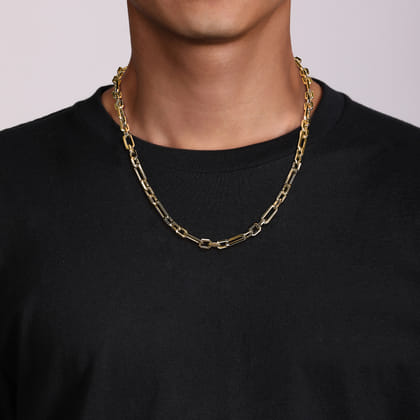 22 Inch 6.4mm 14K Yellow Gold Men's Hollow Figaro Chain Necklace