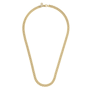 22 Inch 7mm 14K Yellow Gold Men's Solid Cuban Link Chain Necklace