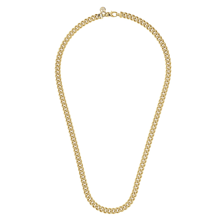 22 Inch 7mm 14K Yellow Gold Men's Solid Cuban Link Chain Necklace - Shot 2