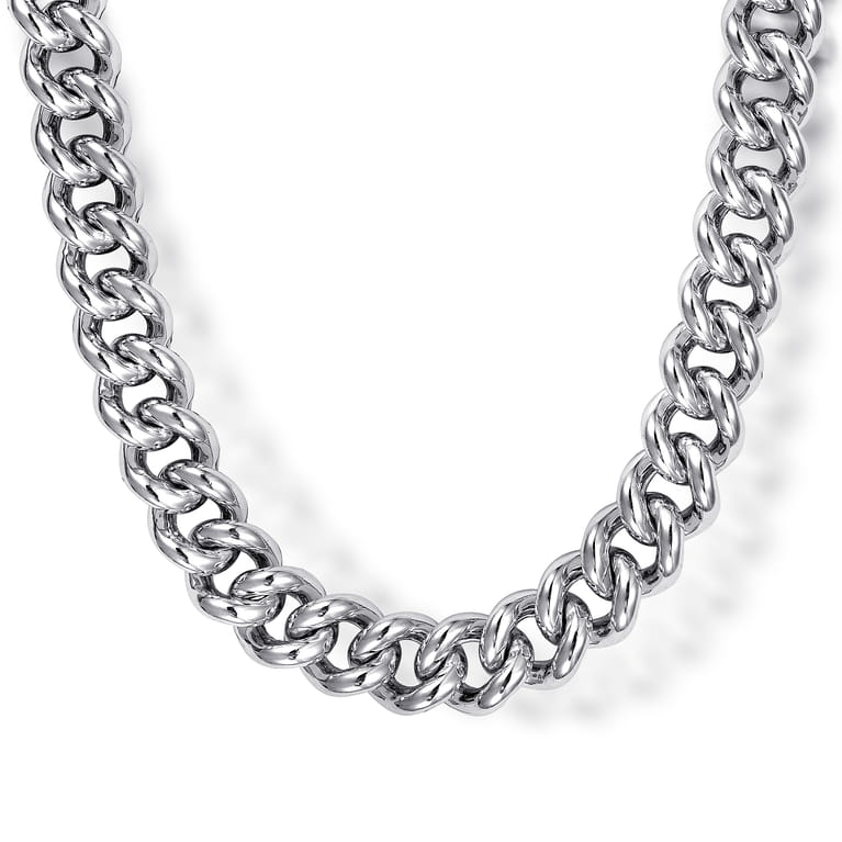 22 Inch 7mm 925 Sterling Silver Men's Solid Cuban Link Chain Necklace - Shot 1