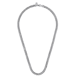 22 Inch 7mm 925 Sterling Silver Men's Solid Diamond Cut Cuban Link Necklace