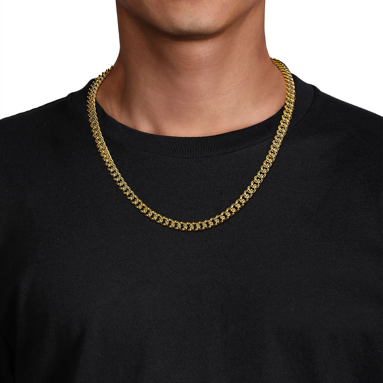 22 Inch 7mm14K Yellow Gold Solid Men's Cuban Link Chain Necklace