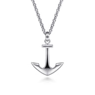 22 Inch 925 Sterling Silver Anchor Pendant Necklace