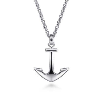 22 Inch 925 Sterling Silver Anchor Pendant Necklace
