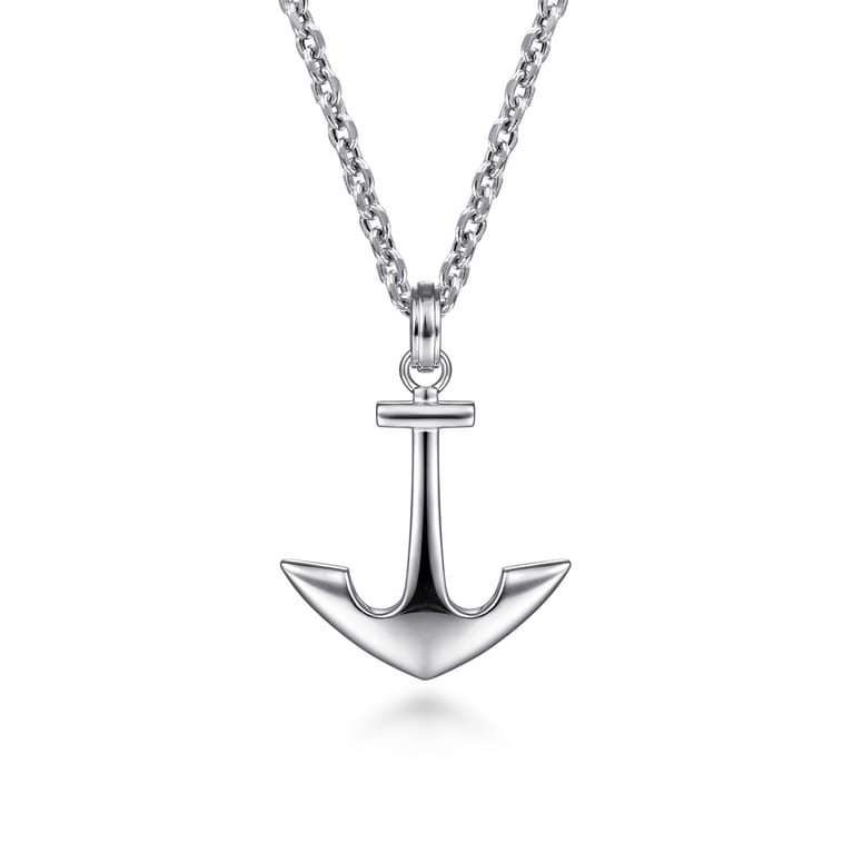 22 Inch 925 Sterling Silver Anchor Pendant Necklace - Shot 1