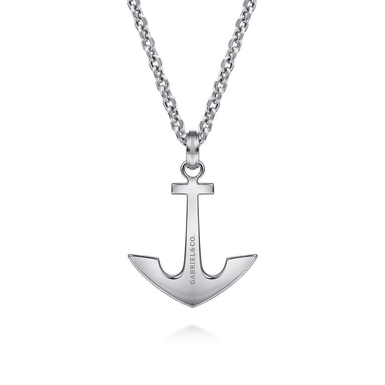 22 Inch 925 Sterling Silver Anchor Pendant Necklace - Shot 2