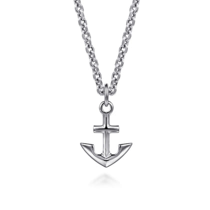22 Inch 925 Sterling Silver Anchor Pendant Necklace