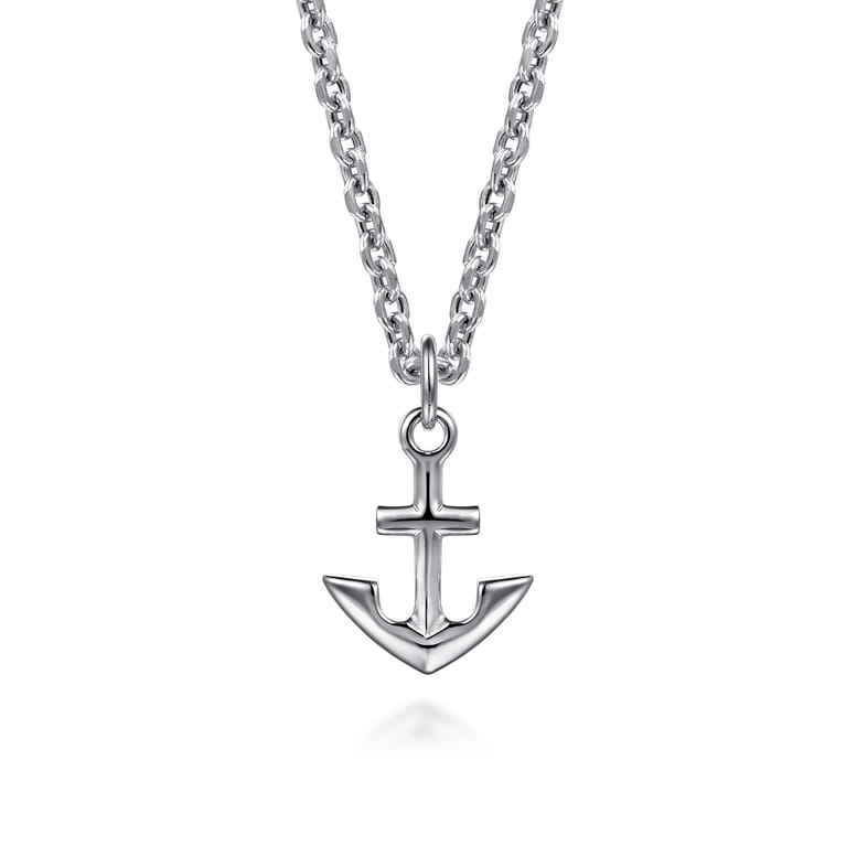 22 Inch 925 Sterling Silver Anchor Pendant Necklace - Shot 1