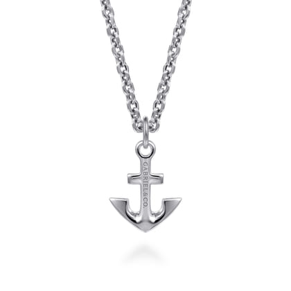 22 Inch 925 Sterling Silver Anchor Pendant Necklace