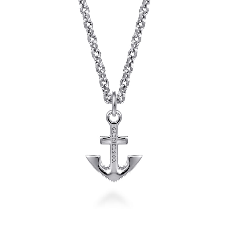 22 Inch 925 Sterling Silver Anchor Pendant Necklace - Shot 2
