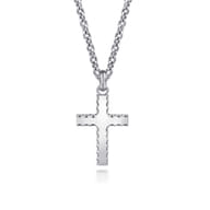22 Inch 925 Sterling Silver Beveled Trim Cross Pendant Necklace