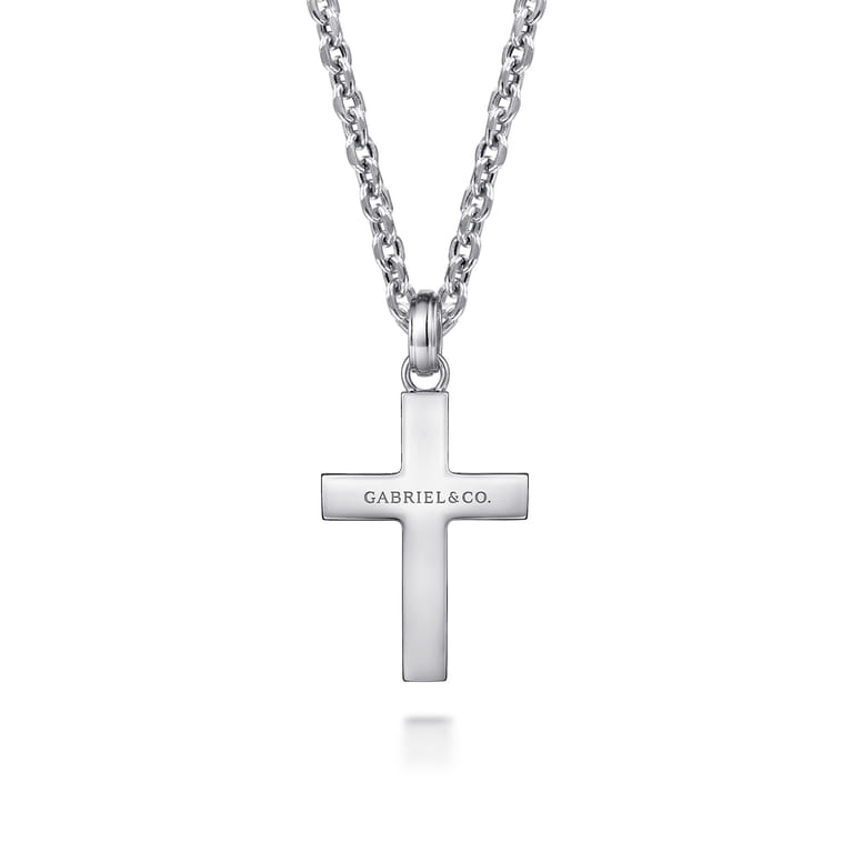 22 Inch 925 Sterling Silver Beveled Trim Cross Pendant Necklace - Shot 2