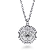 22 Inch 925 Sterling Silver Black Spinel Compass Pendant Necklace