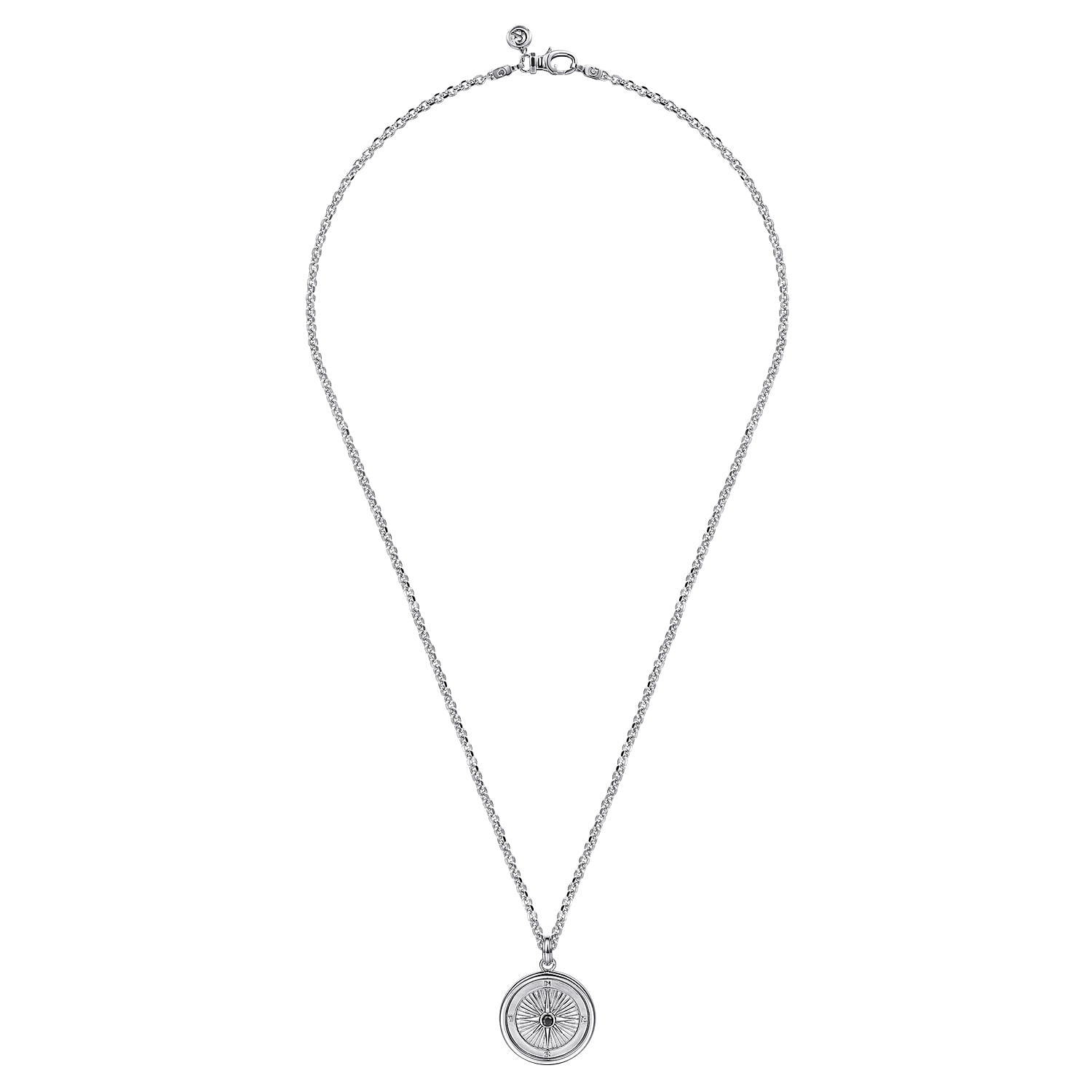 22 Inch 925 Sterling Silver Black Spinel Compass Pendant Necklace - Shot 3