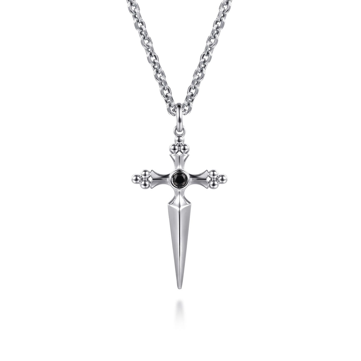 22 Inch 925 Sterling Silver Black Spinel Dagger Pendant Necklace - Shot 1