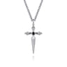 22 Inch 925 Sterling Silver Black Spinel Dagger Pendant Necklace