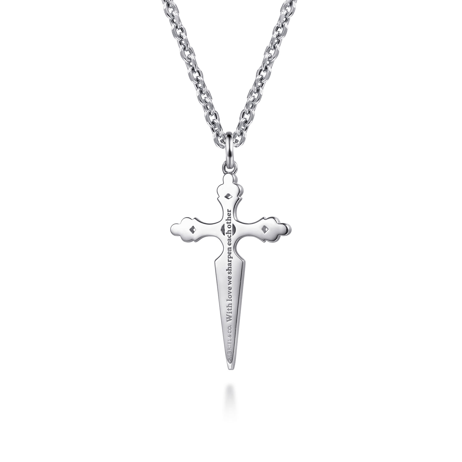 22 Inch 925 Sterling Silver Black Spinel Dagger Pendant Necklace - Shot 2