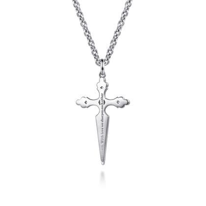 22 Inch 925 Sterling Silver Black Spinel Dagger Pendant Necklace