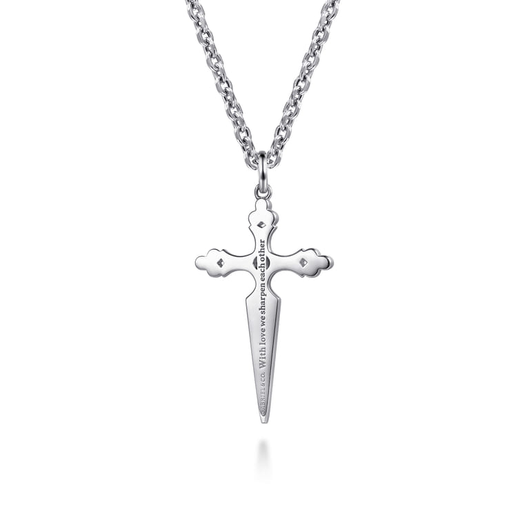 22 Inch 925 Sterling Silver Black Spinel Dagger Pendant Necklace - Shot 2