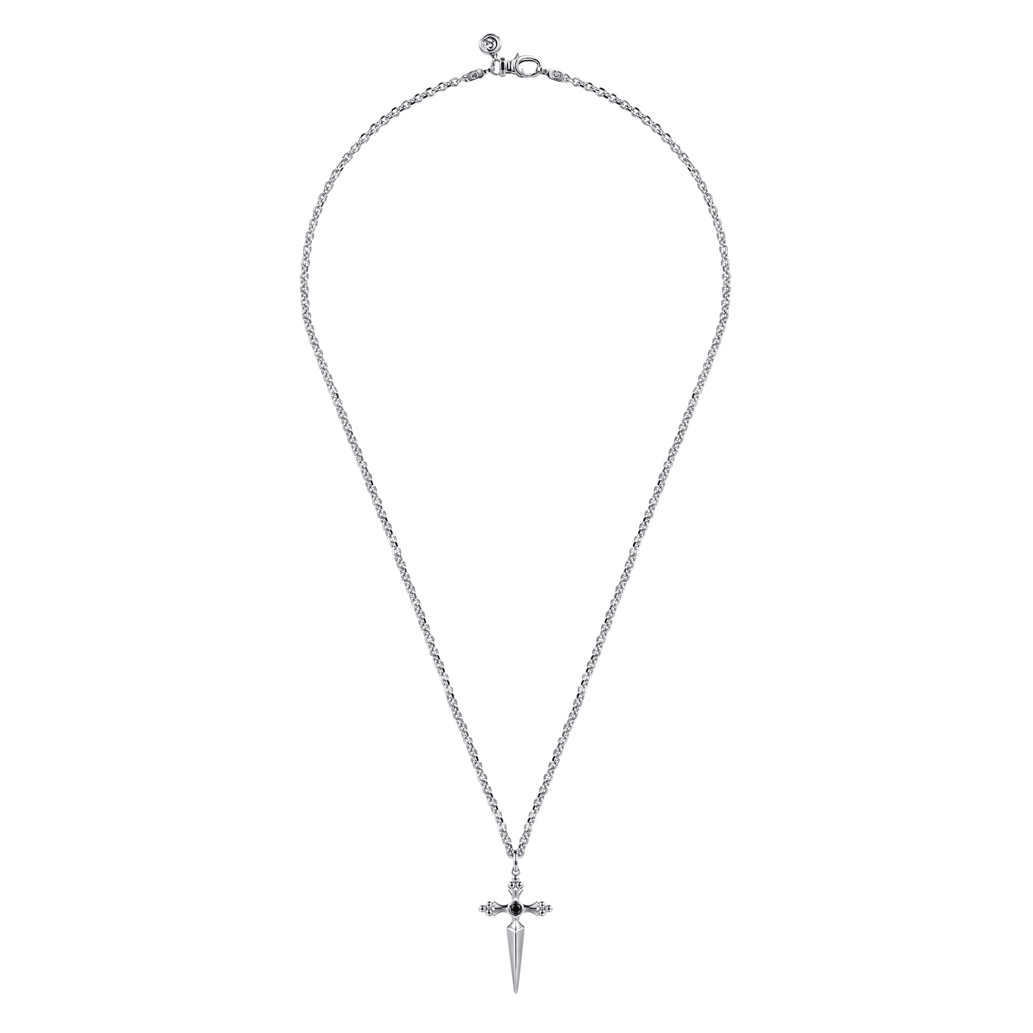 22 Inch 925 Sterling Silver Black Spinel Dagger Pendant Necklace - Shot 3
