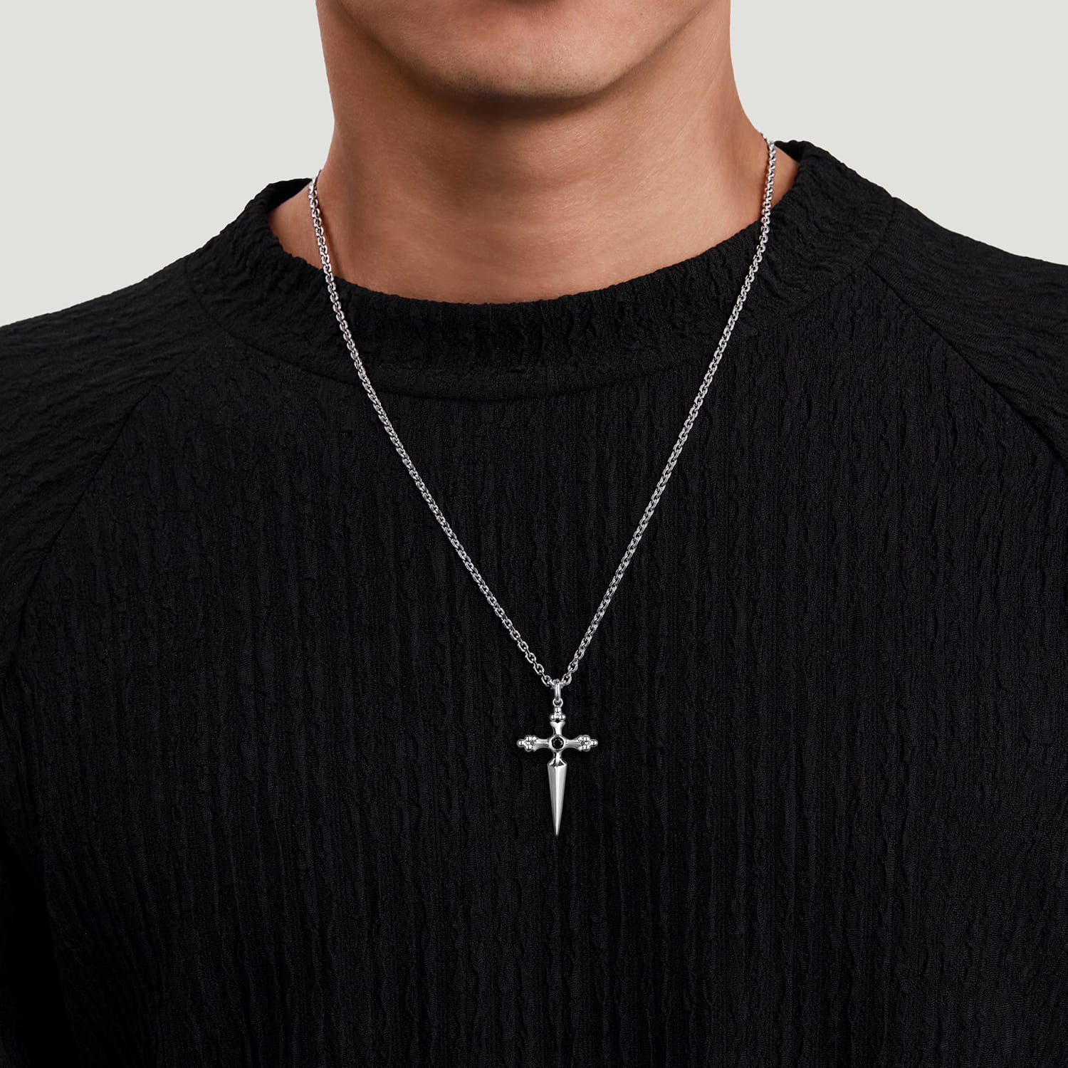 22 Inch 925 Sterling Silver Black Spinel Dagger Pendant Necklace - Shot 4