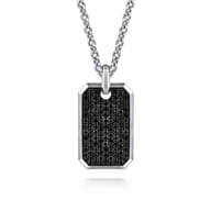 22 Inch 925 Sterling Silver Black Spinel Dog Tag Pendant Necklace
