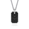 22 Inch 925 Sterling Silver Black Spinel Dog Tag Pendant Necklace