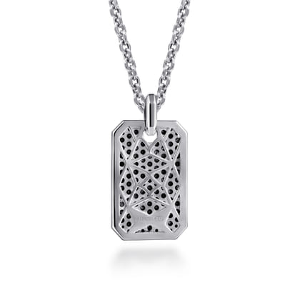 22 Inch 925 Sterling Silver Black Spinel Dog Tag Pendant Necklace